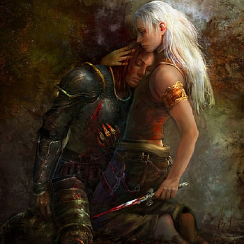 The Mortal Cut, dagger, blonde, fantasy, armour, armband, blood, female HD wallpaper