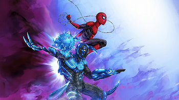 Spider Man Meets Blue Beetle, spiderman, blue-beetle, superheroes, artwork, artist, digital-art HD wallpaper