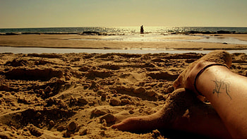 Nature, Beach, Sand, Shore, Bank, Couple, Pair, Legs, Relaxation, Rest, Tattoo HD wallpaper