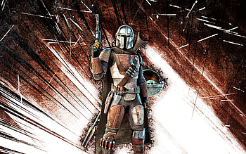 Mandalorian, grunge art, Fortnite Battle Royale, Fortnite characters, Mandalorian Skin, brown abstract rays, Fortnite, Mandalorian Fortnite HD wallpaper