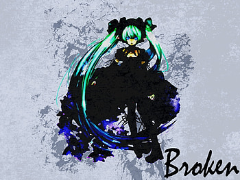 Hatsune Miku, black, twintail, cute, girl, beautiful, volcaoid, black dress, miku, vocaloids, anime, pretty, hatsune, broken HD wallpaper