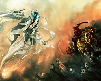 Fight For The Soul, angel, sword, lost souls, demon HD wallpaper