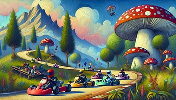 Vibrant Mario Kart Racing, Mario Kart, fantasy landscape, adventure HD wallpaper