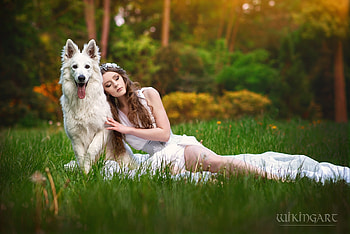 ღ, Nature, Dog, Girl, Dress HD wallpaper