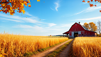 Golden Harvest: Autumn Farm, fall, barn, farm, wheat HD wallpaper