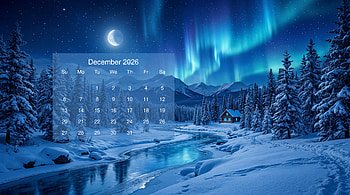 December 2026 — Aurora Winter Calendar HD wallpaper