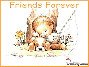 Friends Forever..., river, flower, puppy dog, sleeping, friends, fishing line, child, tree HD wallpaper
