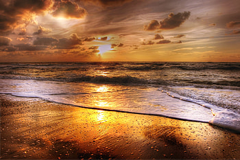 Sunset Beach Sea Sun Clouds, sunset, beach, nature, sea, sun, clouds HD wallpaper