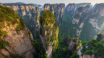 Zhangjiajie Travels, Aerial view, Avatar mountains, Spotlight HD wallpaper