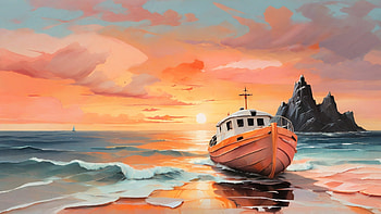 Boat Drawing, boat, sunset, sea, ocean, drawing HD wallpaper