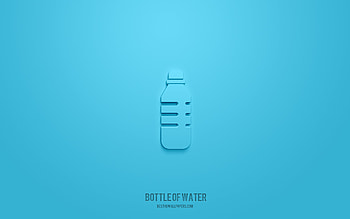 Bottle of water 3d icon, blue background, 3d symbols, Bottle of water, Food icons, 3d icons, Bottle of water sign, water 3d icons HD wallpaper