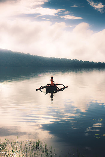 Lake, Miscellanea, Miscellaneous, Girl, Boat, Loneliness HD phone wallpaper