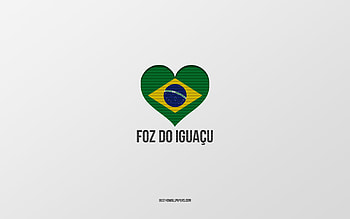 I Love Foz do Iguacu, Brazilian cities, Day of Foz do Iguacu, gray background, Foz do Iguacu, Brazil, Brazilian flag heart, favorite cities, Love Foz do Iguacu HD wallpaper