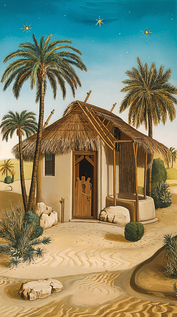 Desert Oasis: A Captivating , house, palm tree, desert, Stars HD phone wallpaper
