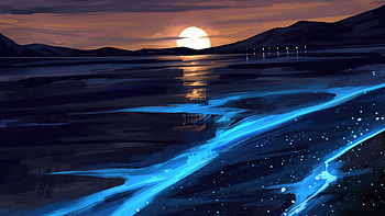 Infiniti Sunset Glowing Lake , sunset, lake, artist, artwork, digital-art, artstation HD wallpaper
