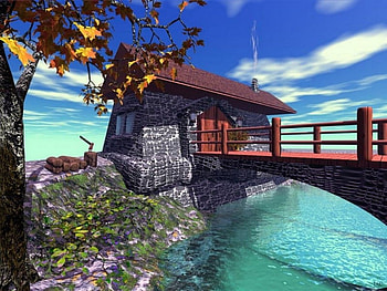 Brick cabin, bridge, cabin HD wallpaper