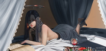 Angel or not?, fantasy, art, shiwen liu, girl, luminos, odalisque, elf, dark HD wallpaper