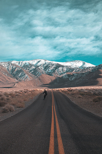 Sports, Mountains, Road, Human, Person, Skateboard, Skateboarder HD phone wallpaper