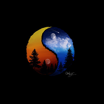 Yin-yang, blanace, day-night, dark, art HD phone wallpaper