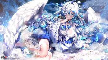 Angel, blue, wings, white, anime, girl, manga HD wallpaper