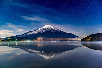 Mount Fuji Night Reflections, mount-fuji, mountains, nature, reflection HD wallpaper