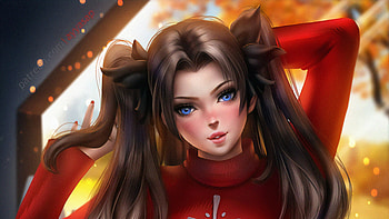 Rin Tohsaka, fate-stay-night, anime-girl, anime, deviantart HD wallpaper