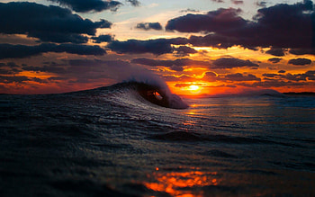 Ocean sunset, Coastline tranquility, Golden hour view, Beach serenade HD wallpaper