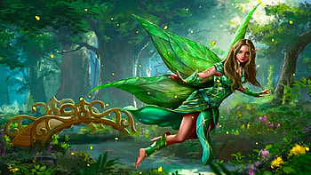 Green Fairy, digital, art, fantasy, green, girl, forest, woman, , fairy, pretty HD wallpaper