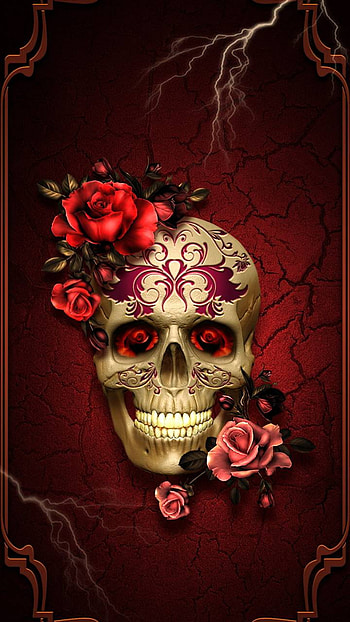 Skull and Flowers, flower, dark, skull HD phone wallpaper