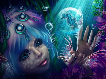 Magical, fantasy, art, seahorse, face HD wallpaper