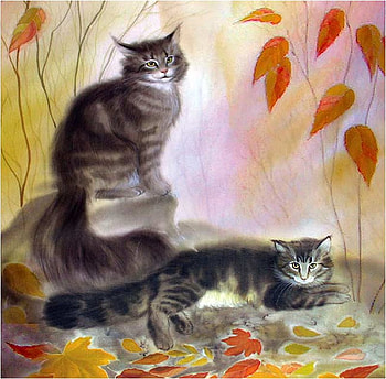 By Elena Ivanova, animal, kitten, painting, art, elena ivanova, fall, cat HD wallpaper