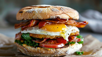 Delicious Breakfast Sandwich, breakfast, burger, bacon, egg HD wallpaper