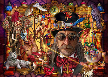 Magician Me, sorcerer, birds, digital, monkey, art, animals, tigers HD wallpaper