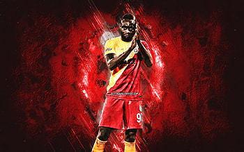 Mbaye Diagne, Galatasaray, Senegalese footballer, portrait, red stone background, soccer, Turkey HD wallpaper