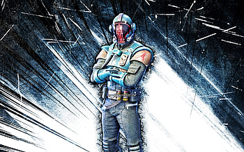 The Visitor, grunge art, Fortnite Battle Royale, Fortnite characters, blue abstract rays, The Visitor Skin, Fortnite, The Visitor Fortnite HD wallpaper