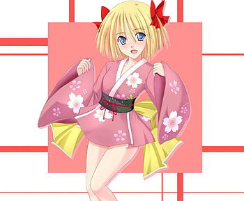 Bianca's Daughter, blond hair, kimono, blonde, yukata, cute, short hair, game, , blonde hair, female, plain, sexy, white, blond, blue eyes, ribbon, hot, girl, kawaii, anime girl, simple, pink, anime, video game, rpg, dragon quest HD wallpaper