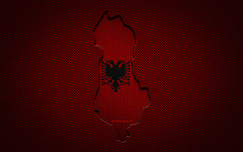 Albania map, , European countries, Albanian flag, red carbon background, Albania map silhouette, Albania flag, Europe, Albanian map, Albania, flag of Albania HD wallpaper
