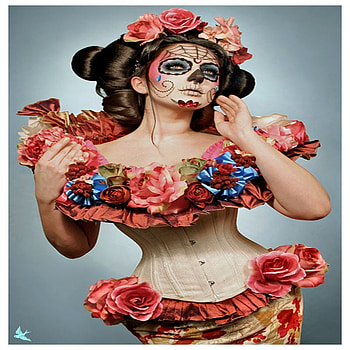 BEAUTIFUL DESING, blue, white, desing, imagination, dress, pink, fantasy, flower, red, face, paint HD wallpaper