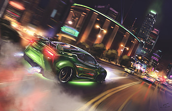 Drift, green, sports car HD wallpaper
