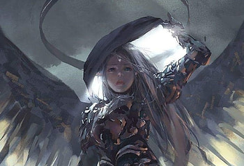 Angel, wings, fantasy, wlop, art, girl, luminos HD wallpaper