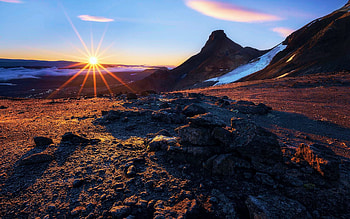 Central Highlands, Iceland, hills, sky, peak, sun, clouds HD wallpaper