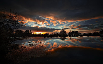 Nature, Water, Twilight, Clouds, Lake, Reflection, Dusk, Evening, Mirror HD wallpaper