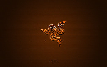 Razer logo, metal emblem, orange carbon texture, Razer, brands, orange background, Razer emblem HD wallpaper