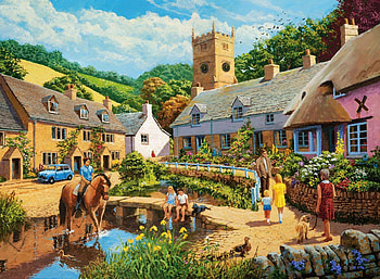 village square, bridge, square, house, village HD wallpaper