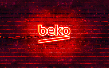 Beko red logo, , red brickwall, Beko logo, brands, Beko neon logo, Beko HD wallpaper