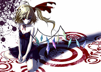 Flander Scarlet, sexy, shadow, sexy dress, alone, cute, dress, ice wings, anime girl, sad, sitting, touhou, female HD wallpaper