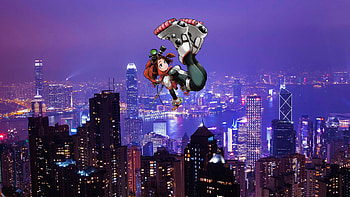 Ochaco Uraraka, city, Ochaco Uraraka, Anime, My Hero Academia, anime city HD wallpaper