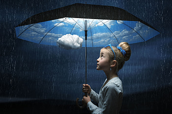 Child Clouds Minimalism, child, clouds, minimalism, creative, artist, umbrella, rain HD wallpaper