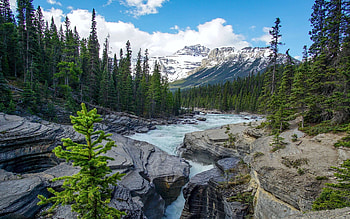 Warm summer day in Banff National Park, Alberta, clouds, trees, sky, rocks, canada, stones HD wallpaper