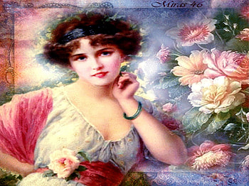 vintage lady, flowers, painting, vintage, woman HD wallpaper